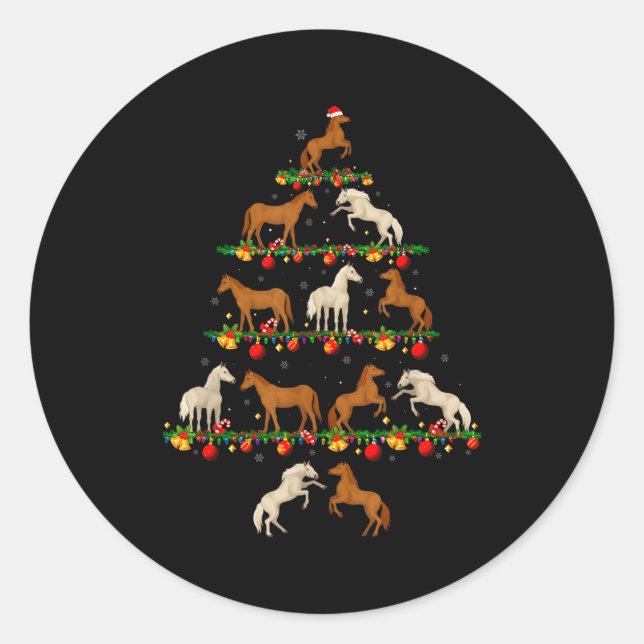 Sticker Rond Family Pajama Sets Christmas Matching Horse Xmas T (Devant)