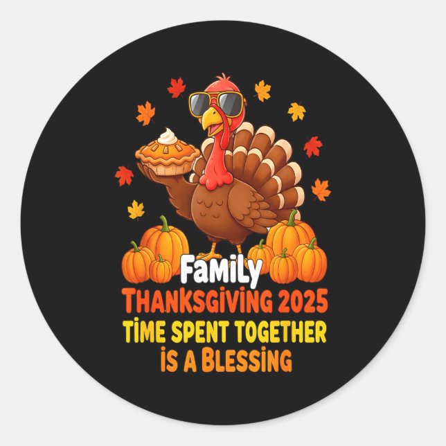 Sticker Rond Family Thanksgiving Crew 2025 Funny Turkey Matchin (Devant)