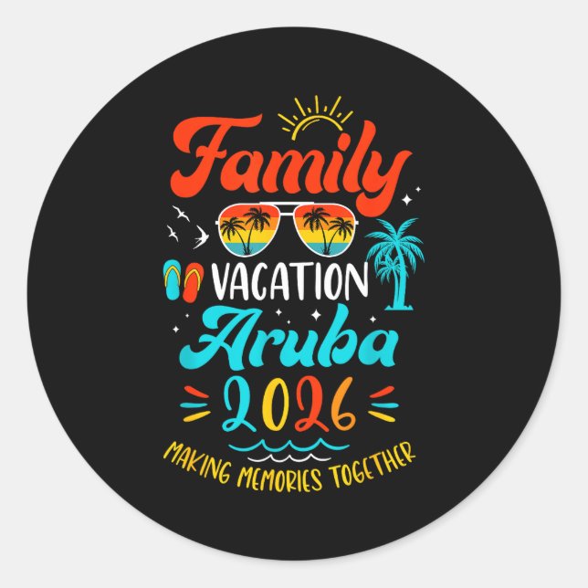 Sticker Rond Family Vacation 2026 Aruba Matching Summer Vacatio (Devant)