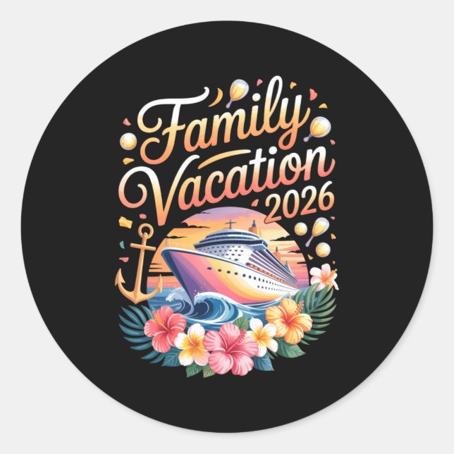 Sticker Rond Family Vacation 2026 Cruise Adventure Crew Long Sl (Devant)