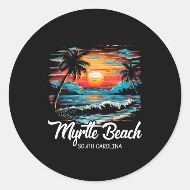 Sticker Rond Family Vacation Retro Sunset Caroline du Sud Myrtl (Devant)