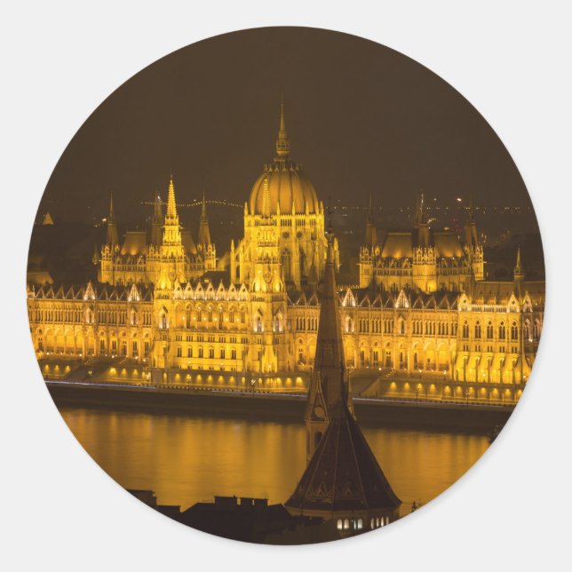 Sticker Rond Famine Parliament Budapest by night (Devant)