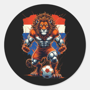 Sticker Rond Fan de football de soccer hollandais Art animal li