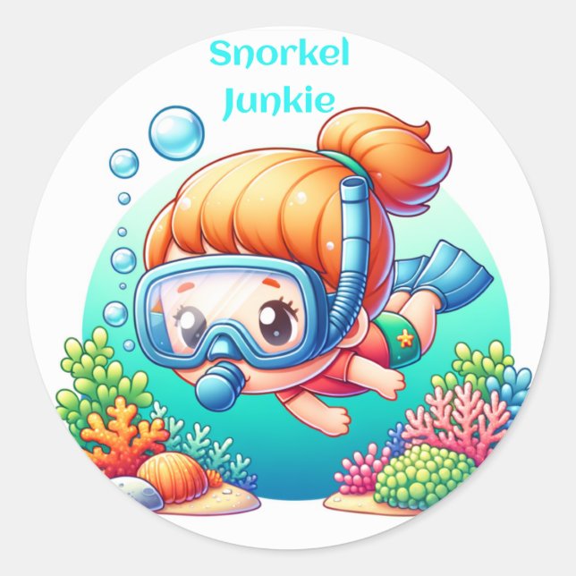 Sticker Rond fana de snorkeling féminin (Devant)