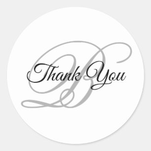 Sticker Rond Fancy Calligraphy Script Monogramme Gris Merci