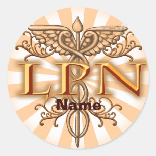 Sticker Rond Fancy Cuivre Caduceus LPN Infirmière