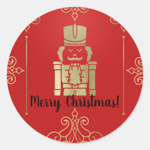Sticker Rond Fancy Elegant Gold & Red Nutcracker Holiday Party