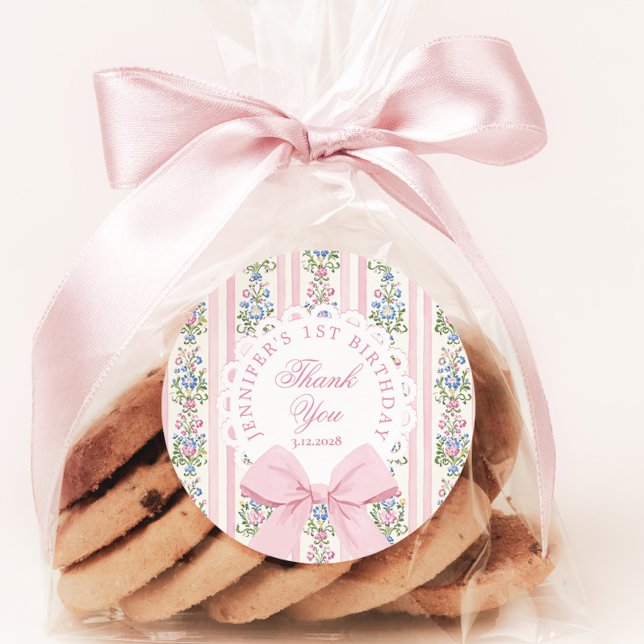 Sticker Rond Fancy One Blush pink Bow birthday Thank you (Créateur téléchargé)
