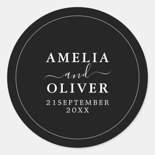 Sticker Rond Fancy Timeless Modern Minimalist Black Wedding (Devant)
