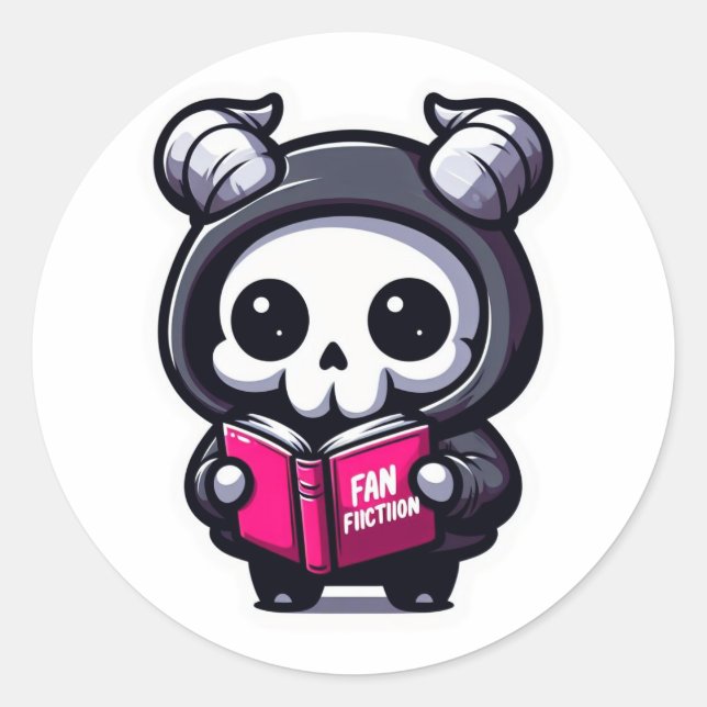 Sticker Rond Fanfiction de lecture du crâne mignon à la corne (Devant)
