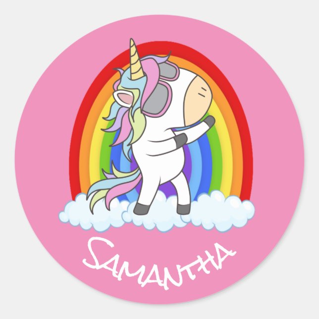 Sticker Rond fantabulos Unicorn Parti rose (Devant)