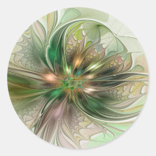 Sticker Rond Fantaisie Abstraite Moderne Fleur Fractale Colorée