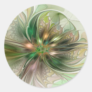 Sticker Rond Fantaisie Abstraite Moderne Fleur Fractale Colorée