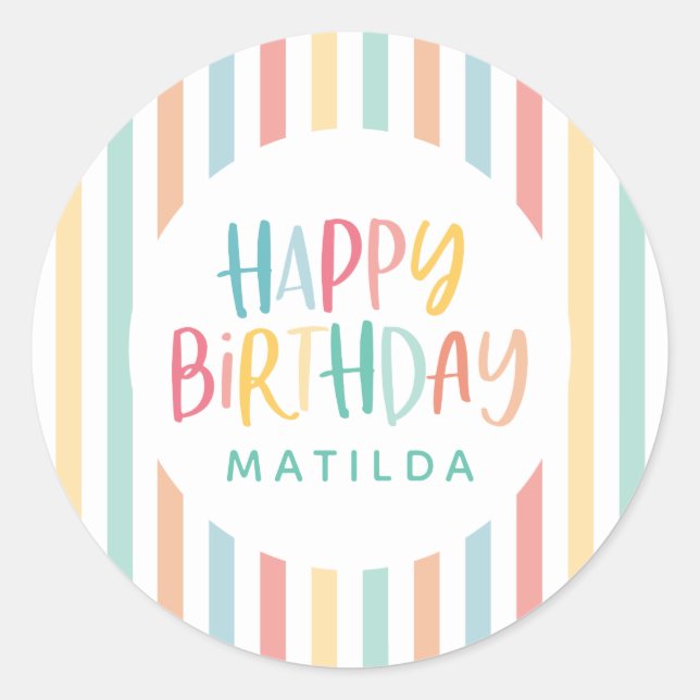 Sticker Rond Fantaisie colorée heureux anniversaire (Devant)