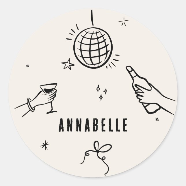Sticker Rond fantaisie dessinée à la main à la fête des boisson (Devant)