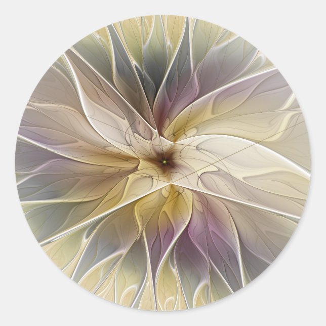 Sticker Rond Fantaisie florale or aubergine Art fractal abstrai (Devant)