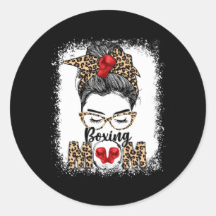 Sticker Rond Fantaisie Gants de boxe Messy Bun Boxing Maman
