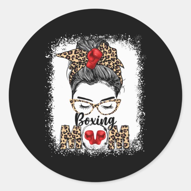 Sticker Rond Fantaisie Gants de boxe Messy Bun Boxing Maman (Devant)