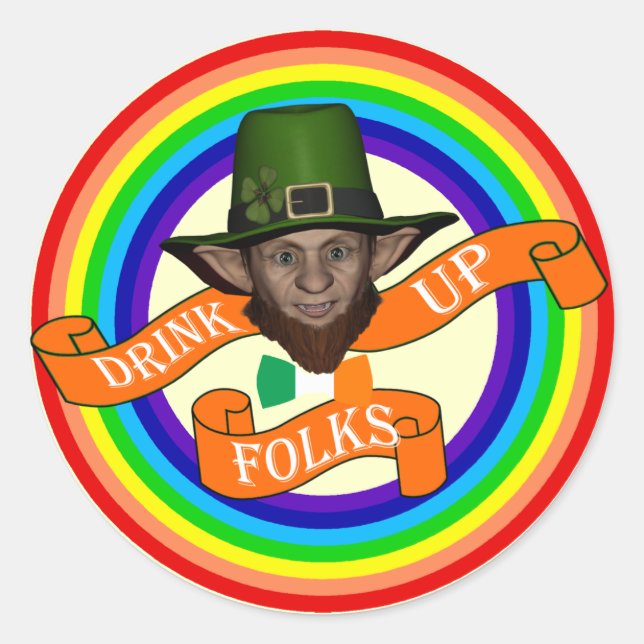 Sticker Rond Fantaisie leprechaun St Patrick's day (Devant)
