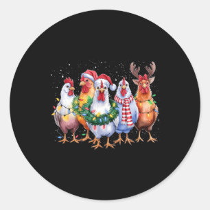 Sticker Rond Fantaisie poulets de Noël Lumières ferme animal mi
