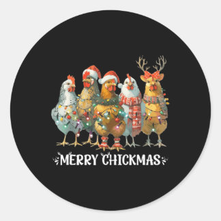 Sticker Rond Fantaisie poulets de Noël Lumières ferme animal No