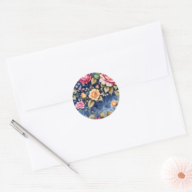 Sticker Rond Fantaisie rose rose et bleue (Enveloppe)