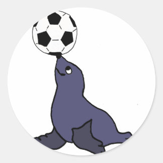 Sticker Rond Fantaisie Seal Animal Jongler balle de football