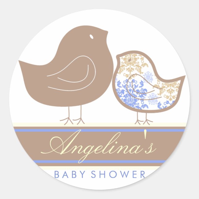 Sticker Rond Fantasque bébé garçons showering dans le damas ble (Devant)