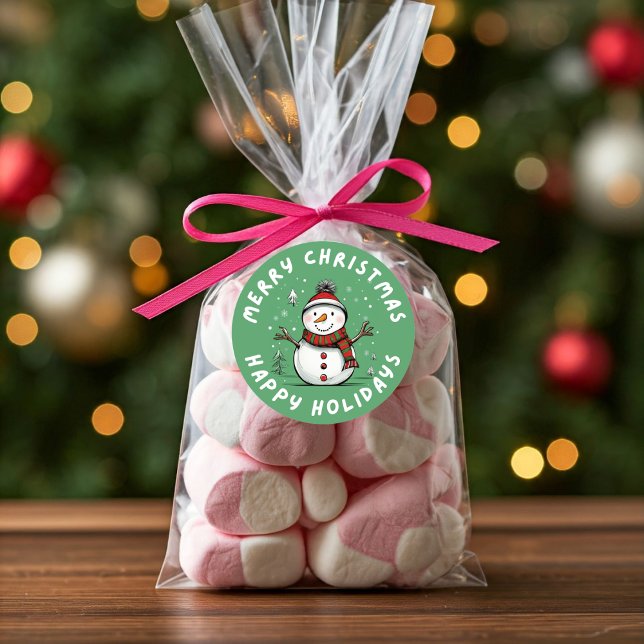 Sticker Rond Fantastique Et Joueur Noël Snowman (Packaging Idea Snowman Sticker)