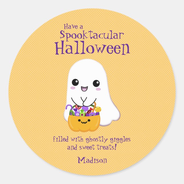 Sticker Rond Fantastique Halloween Gentil Fantôme (Devant)