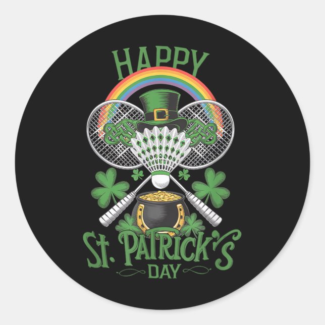 Sticker Rond Fantastique Patricks Day Badminton Costume à quatr (Devant)