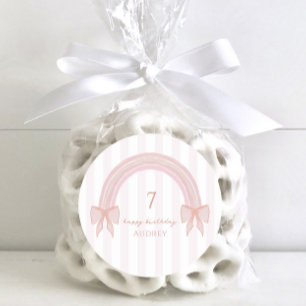 Sticker Rond Fantastique Rainbow Pink Bows Coquette Anniversair