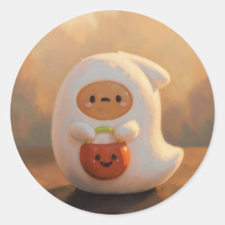 Sticker Rond Fantôme avec seau de citrouille Halloween
