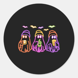 Sticker Rond Fantôme Boire Café Drôle Costume Halloween Coff