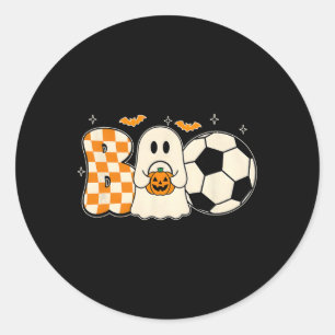 Sticker Rond Fantôme Boo Jouant au Football Halloween Joueurs F