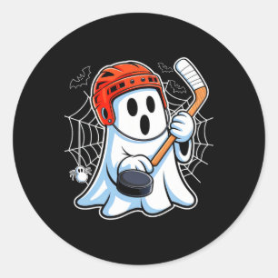 Sticker Rond Fantôme Boo Jouant au Hockey Drôle de Hockey d'Hal