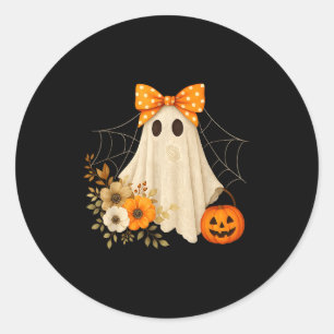 Sticker Rond Fantôme Coquette Fleur Halloween Fantôme Soky Dent