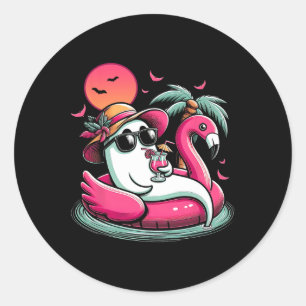 Sticker Rond Fantôme Dans Le Flamant rose Lifebuoy Sur Un Bassi