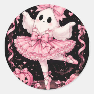 Sticker Rond Fantôme de ballerine à nœud rose Halloween Coquett
