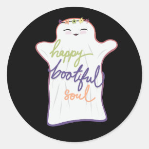 Sticker Rond Fantôme de dessin coloré mignon avec texte