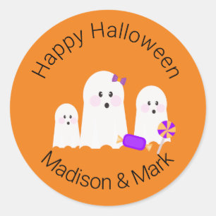 Sticker Rond Fantôme de famille et bonbons Faveur Halloween