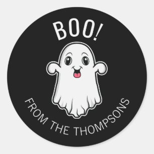 Sticker Rond Fantôme de Halloween Boo Texte personnalisé Noir e