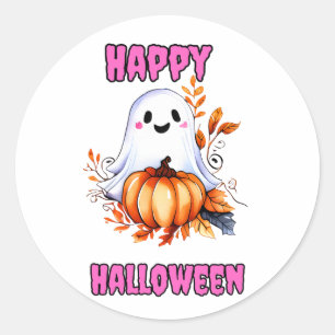 Sticker Rond Fantôme de Halloween heureux - Rose