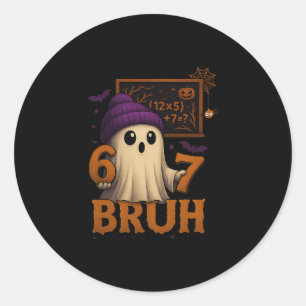 Sticker Rond Fantôme de maths drôle 67 Bruh Halloween Mème Prof