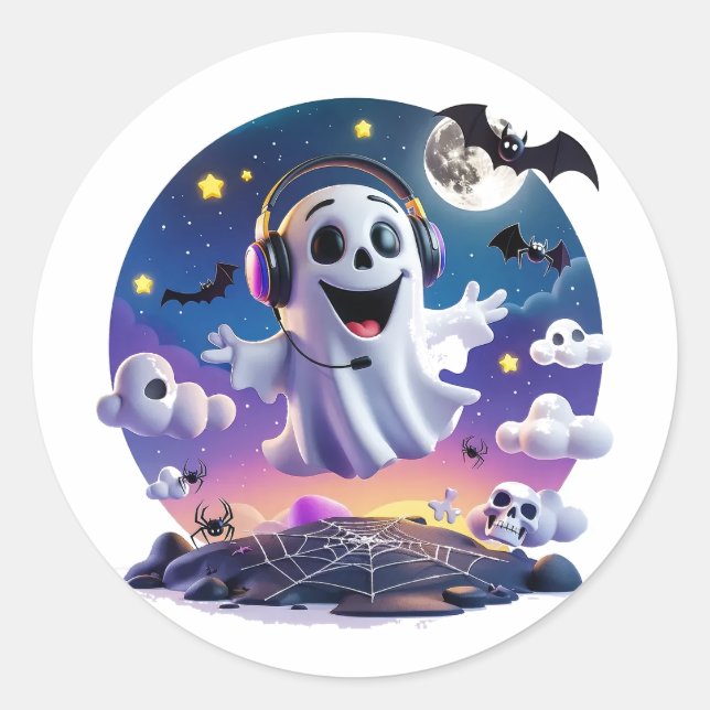 Sticker Rond Fantôme de musique (Devant)