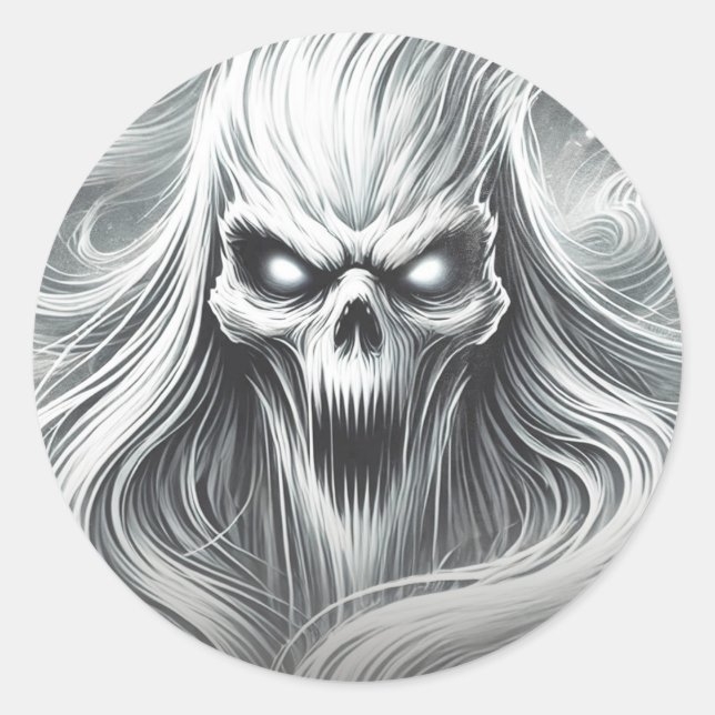 Sticker Rond Fantôme de poltergeist hurlant effrayant fête d'Ha (Devant)