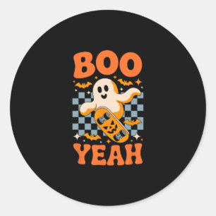 Sticker Rond Fantôme de skateboard Boo Yeah drôle Halloween Ska