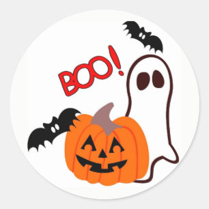 Sticker Rond Fantôme d'Halloween avec citrouille