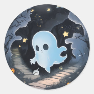 Sticker Rond Fantôme d'Halloween - Costume Fantôme Éffrayant