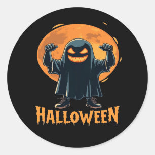 Sticker Rond Fantôme d'Halloween éffrayant avec design de Plein